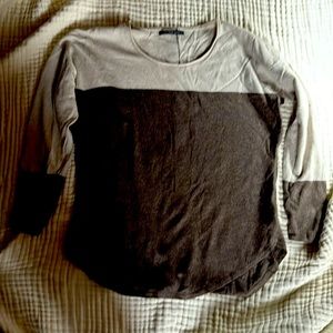 Cashmere baseball style sweater coffee and cream color , button back detail